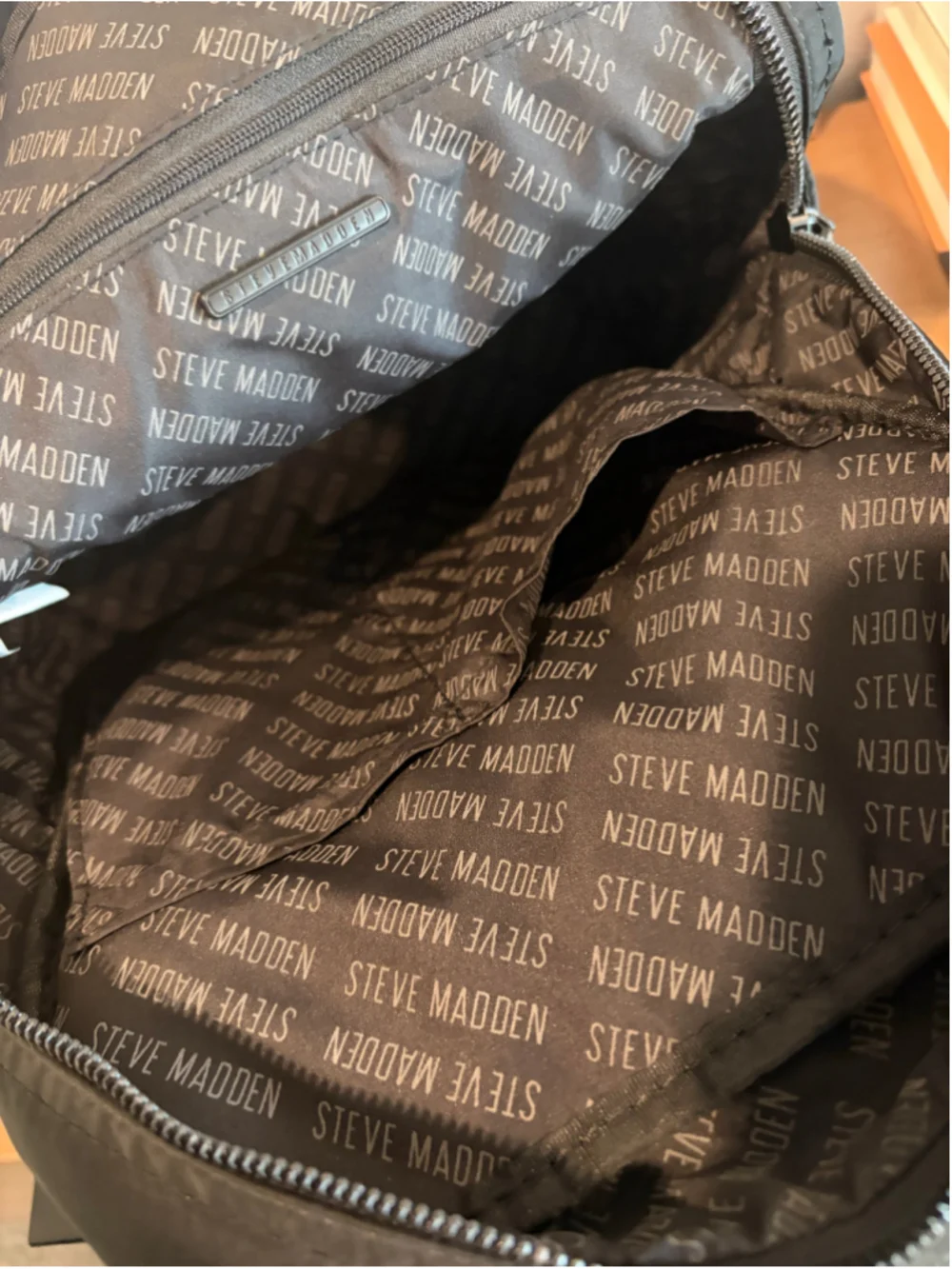 Steve Madden Black Quilted Nylon Backpack Logo Straps - EUC